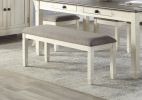 Antique White Finish 1pc 48-inch Bench Upholstered Seat Textured Fabric Wooden Dining Kitchen Furniture