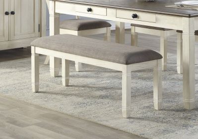 Antique White Finish 1pc 48-inch Bench Upholstered Seat Textured Fabric Wooden Dining Kitchen Furniture