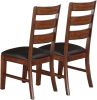 Antique Walnut Finish Solid Wood Set of 2pc Chairs Dining Chair Ladder Back Cushion Seats