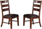 Antique Walnut Finish Solid Wood Set of 2pc Chairs Dining Chair Ladder Back Cushion Seats