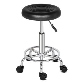 Round Stool with Lines Rotation Bar Stool White (Color: black)