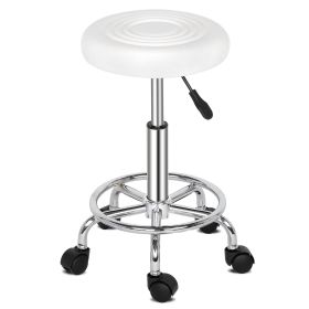Round Stool with Lines Rotation Bar Stool White (Color: White)