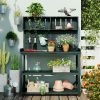 65" Large Wooden Farmhouse Rustic Outdoor Potting Bench Table; Patio Workstation; Garden Potting Bench with 4 Storage Shelves and Side Hook